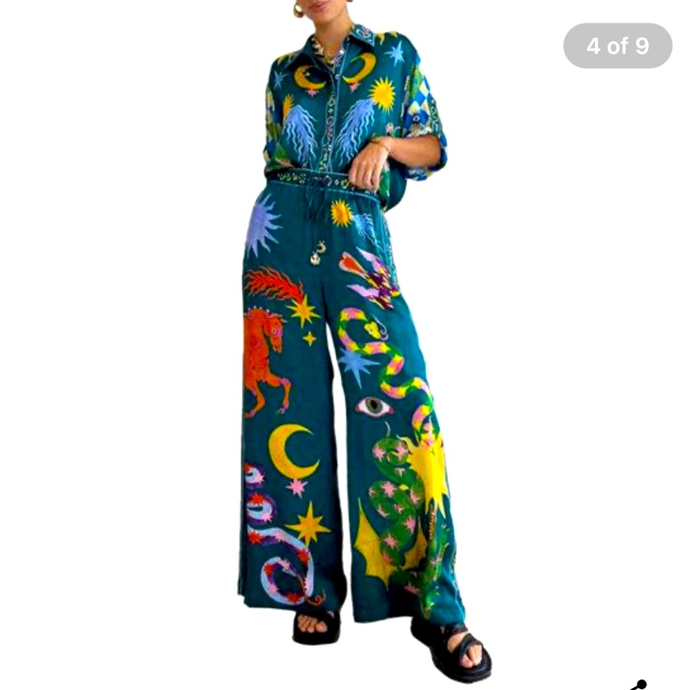Emerald Multi-Print Wide-Leg Jumpsuit - Picture 3 of 7